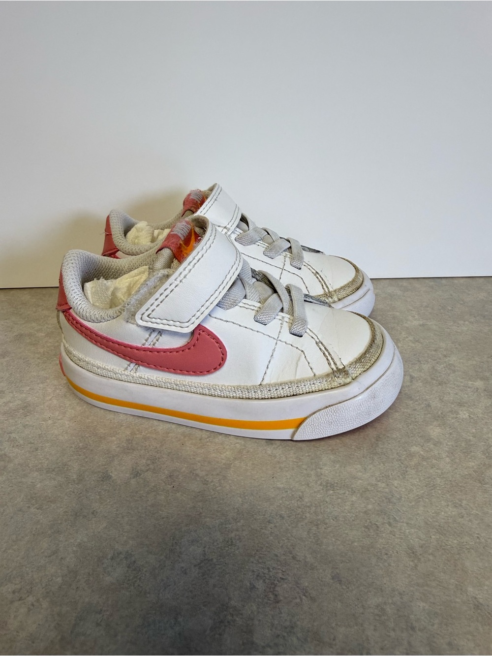 Nike Toddler Court Legacy Shoes 5C White Pink Orange Leather Hook & Loop